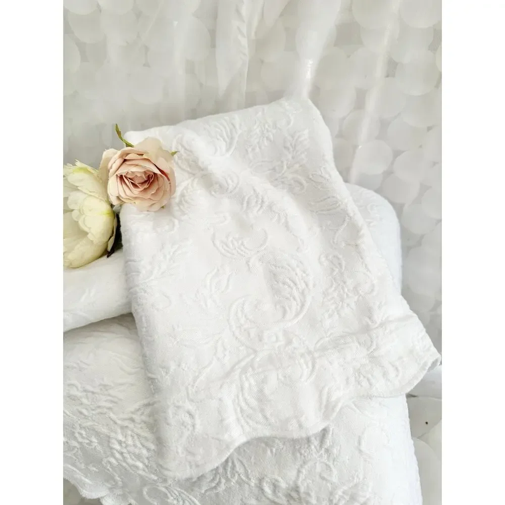 VTG Twin White Matelasse Bedspread 100% Cotton 2 Shams Portugal Fleur De Lis